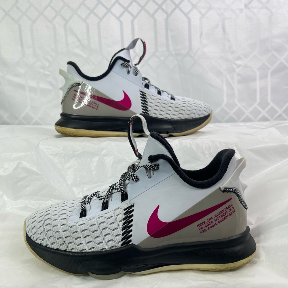 Nike LeBron Witness 5 GS White Black Fireberry Sneakers Big Boy Size 7Y